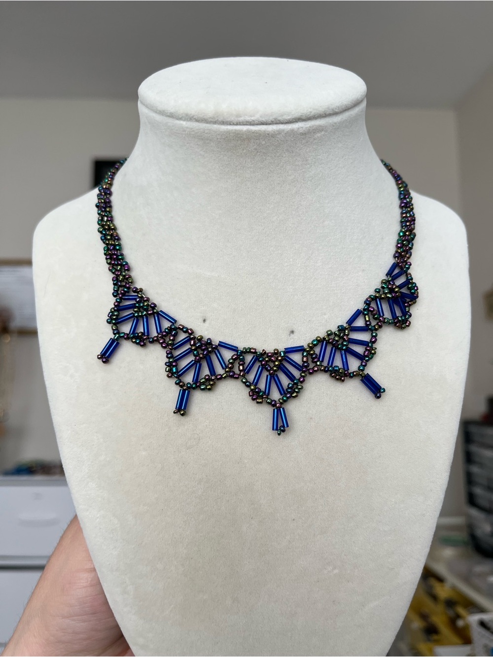 Multicolored Seed Bead Purple Mermaid Choker Beaded Necklace 14”